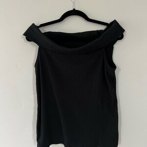 A New Day Black Ribbed Off-Shoulder Top - Size L